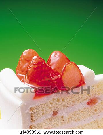Strawberry cake with whipped cream, close up, green background View Large Photo Image Stock Photography - Strawberry cake with whipped cream, close up, green background. Fotosearch
