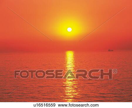 Stock Photo - Sunset over sea, Chiba Prefecture, Japan. Fotosearch