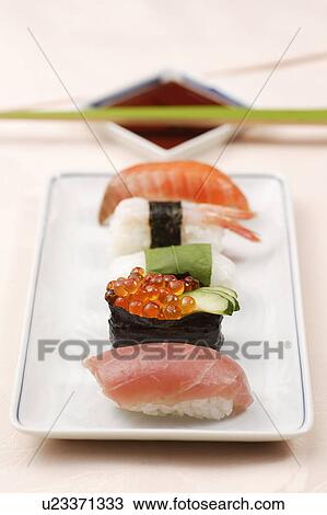 Stock Image - Sushi on plate. Fotosearch