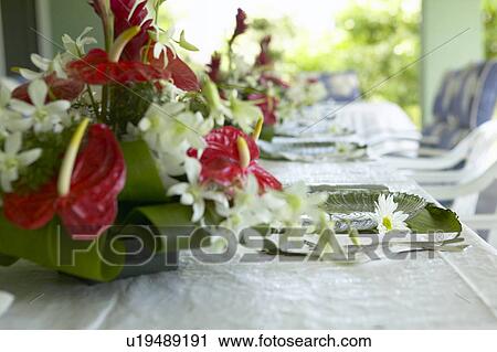 Table decorated with flowers View Large Photo Image Stock Image - Table decorated with flowers. Fotosearch