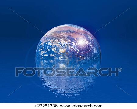 Stock Photograph - The earth, computer graphic, blue background. Fotosearch