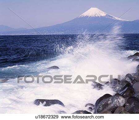Wave Splash and Mt Fuji View Large Photo Image Stock Photo - Wave Splash and Mt Fuji. Fotosearch