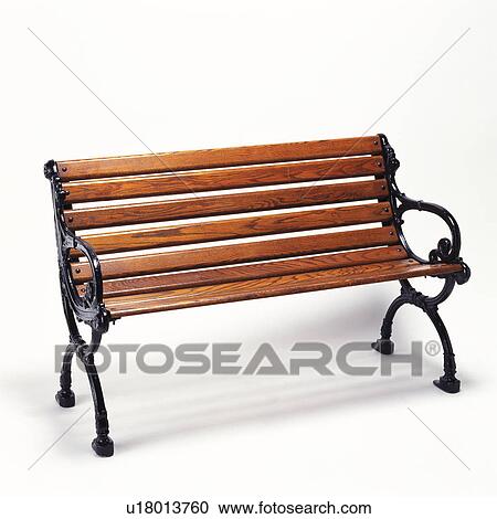 Stock Image - Wooden bench, white background. Fotosearch
