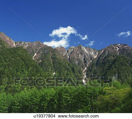 A forest and a mountain range, Kamikochi, Matsumoto, Nagano Prefecture, Japan View Large Photo Image Picture - A forest and a mountain range, Kamikochi, Matsumoto, Nagano Prefecture, Japan. Fotosearch