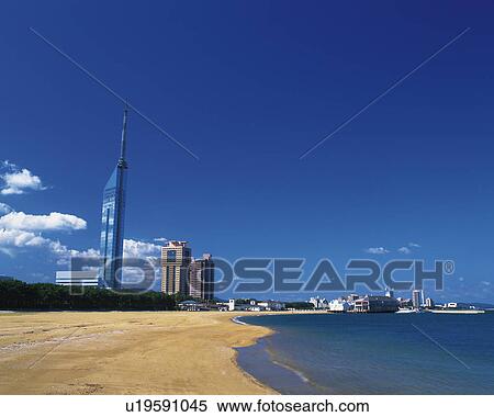 Beach in Momochihama and the Fukuoka tower, Fukuoka, Fukuoka Prefecture, Japan View Large Photo Image Stock Photography - Beach in Momochihama and the Fukuoka tower, Fukuoka, Fukuoka Prefecture, Japan. Fotosearch