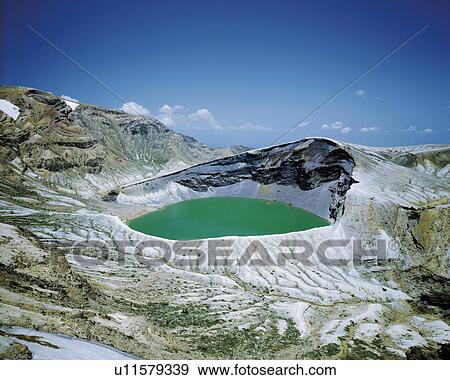 Stock Photo - Crater lake in the Zaou Mountain Range, Miyagi Prefecture, Japan. Fotosearch