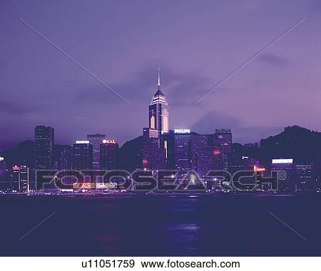 Stock Photo - Evening view of Hong Kong Island, China. Fotosearch