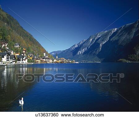 Stock Image - Hallstatter lake and mountain range, Austria. Fotosearch