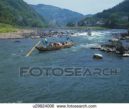 Stock Photograph - Kuma river-rafting, Kumamoto Prefecture, Japan. Fotosearch