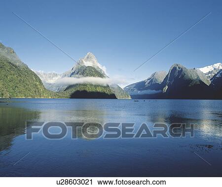 Stock Image - Miter peak, Milford Sound, New Zealand. Fotosearch