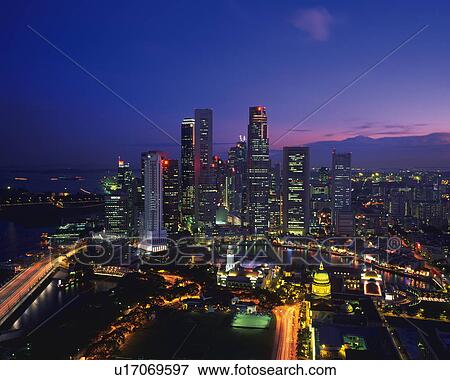 Night time cityscape of Singapore View Large Photo Image Stock Photo - Night time cityscape of Singapore. Fotosearch
