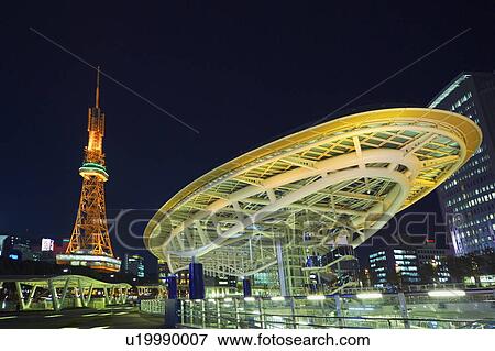Night view of the Oasis 21 and the Nagoya television tower in Nagoya, Aichi Prefecture, Japan View Large Photo Image Stock Photo - Night view of the Oasis 21 and the Nagoya television tower in Nagoya, Aichi Prefecture, Japan. Fotosearch