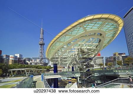 Oasis 21 and the Nagoya television tower in Nagoya, Aichi Prefecture, Japan View Large Photo Image Stock Photo - Oasis 21 and the Nagoya television tower in Nagoya, Aichi Prefecture, Japan. Fotosearch