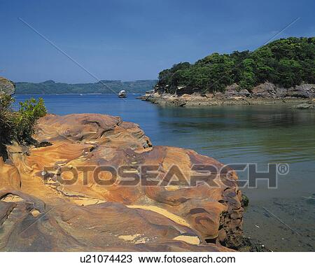 Rock formations by the sea, Matsuura, Nagasaki Prefecture, Japan View Large Photo Image Stock Image - Rock formations by the sea, Matsuura, Nagasaki Prefecture, Japan. Fotosearch