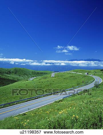 Stock Photo - Rural road in the Kirigamine plateau, Nagano Prefecture, Japan. Fotosearch
