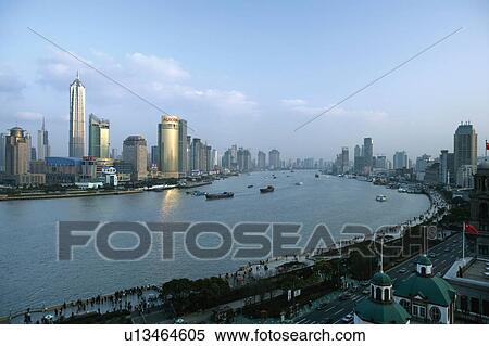 Shanghai city and Huangpu River, Shanghai, China View Large Photo Image Stock Photography - Shanghai city and Huangpu River, Shanghai, China. Fotosearch