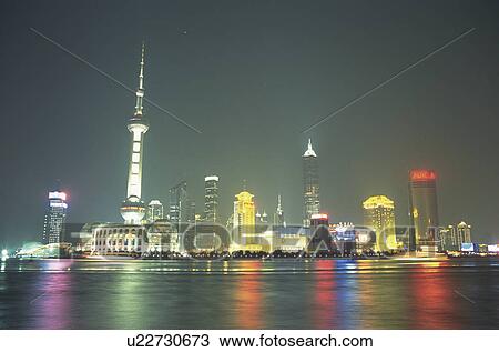 Shanghai skyline at night, China View Large Photo Image Stock Image - Shanghai skyline at night, China. Fotosearch