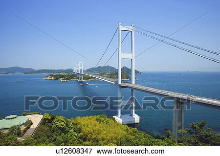 Stock Photo - Shimanami Sea Route and suspension bridge, Imabari, Ehimie Prefecture, Japan. Fotosearch