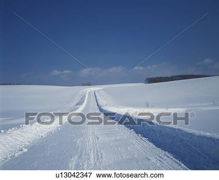 Snowy road in Hokkaido, Japan View Large Photo Image Stock Photo - Snowy road in Hokkaido, Japan. Fotosearch