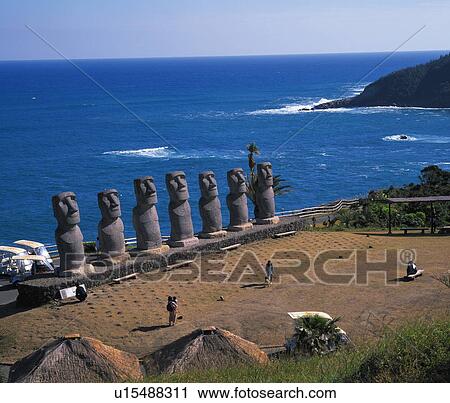 Stock Image - Sun Messe Nichinan Moai statues, Nichinan, Miyazaki Prefecture, Japan. Fotosearch