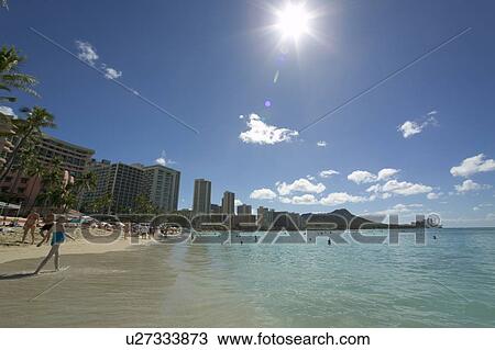 Stock Image - Waikiki Beach, Honolulu, Hawaii. Fotosearch