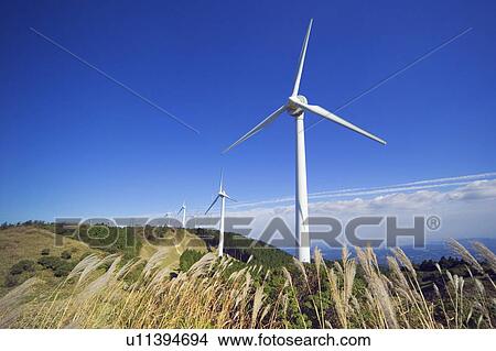 Picture - Wind farm on Aoyama plateau, Tsu, Mie Prefecture, Japan. Fotosearch