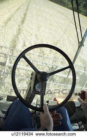 Combine Harvester Working In Field View Large Photo Image Picture - Combine Harvester Working In Field. Fotosearch