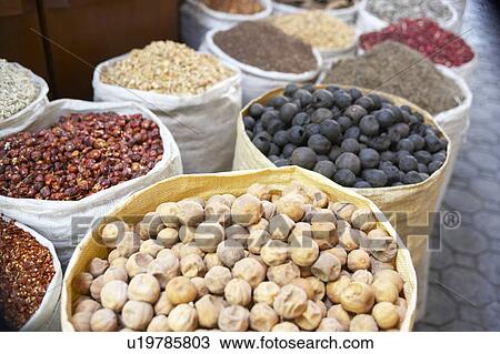 Stock Image - Display Of Dried Produce In Souk. Fotosearch