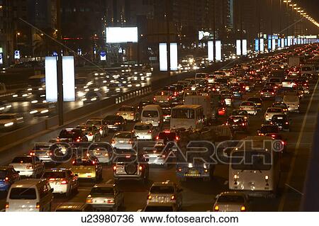 Stock Photograph - Dubai, Congestion At Night. Fotosearch