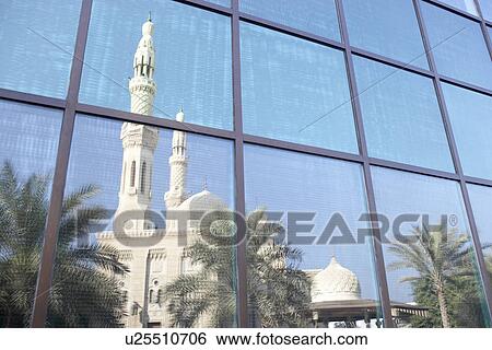 Dubai, Jumeirah Mosque Reflected In Modern Office View Large Photo Image Stock Photograph - Dubai, Jumeirah Mosque Reflected In Modern Office. Fotosearch