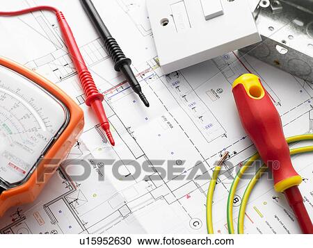 Electrical Equipment On House Plans View Large Photo Image Stock Image - Electrical Equipment On House Plans. Fotosearch