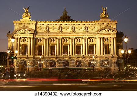 Stock Image - Exterior Of Paris Opera House At Night. Fotosearch
