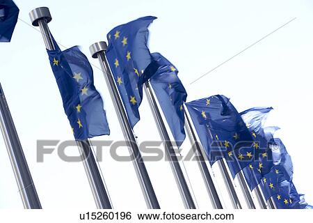 Stock Photograph - Flags Flying Outside European Commission Building. Fotosearch