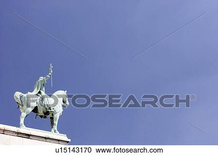 Stock Image - France, Paris, Statue Outside Basilique Du Sacre Coeur. Fotosearch