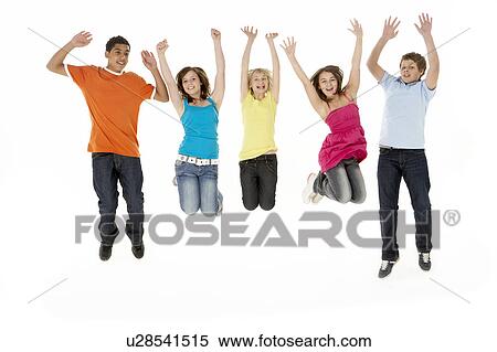 Group Of Five Young Children Jumping In Studio View Large Photo Image Stock Photography - Group Of Five Young Children Jumping In Studio. Fotosearch