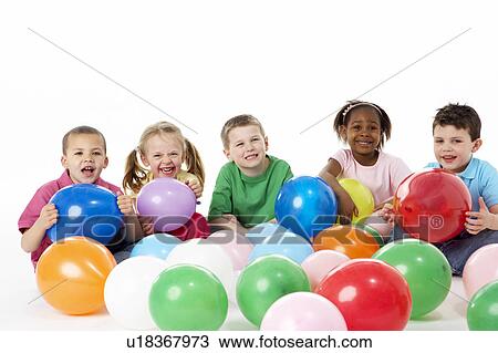 Group Of Young Children In Studio With Balloons View Large Photo Image Stock Image - Group Of Young Children In Studio With Balloons. Fotosearch