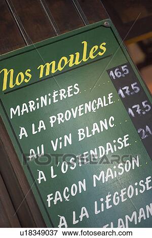Stock Photo - Menu Board Outside Belgian Restaurant. Fotosearch