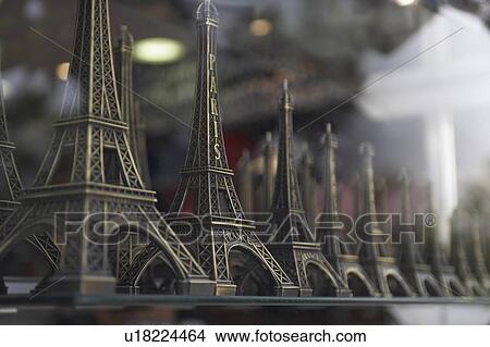 Picture - Models Of Eiffel Tower In Shop Window. Fotosearch