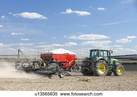 Tractor Planting Seed In Field View Large Photo Image Stock Photography - Tractor Planting Seed In Field. Fotosearch