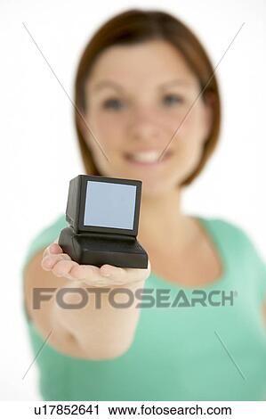 Woman Holding Model Computer View Large Photo Image Stock Image - Woman Holding Model Computer. Fotosearch