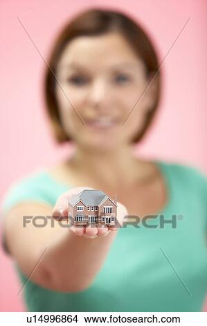 Woman Holding Model House View Large Photo Image Picture - Woman Holding Model House. Fotosearch
