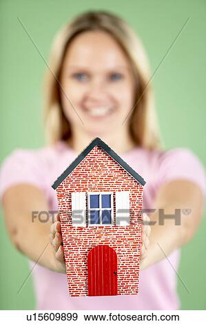 Woman Holding Model House View Large Photo Image Stock Photo - Woman Holding Model House. Fotosearch