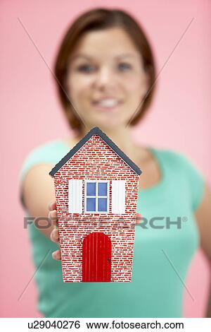 Woman Holding Model House View Large Photo Image Stock Photograph - Woman Holding Model House. Fotosearch