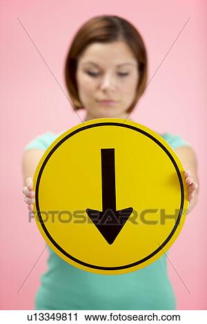 Woman Holding Road Traffic Sign View Large Photo Image Stock Image - Woman Holding Road Traffic Sign. Fotosearch