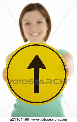 Woman Holding Road Traffic Sign View Large Photo Image Stock Photo - Woman Holding Road Traffic Sign. Fotosearch
