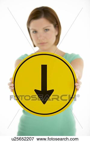 Woman Holding Road Traffic Sign View Large Photo Image Stock Photo - Woman Holding Road Traffic Sign. Fotosearch