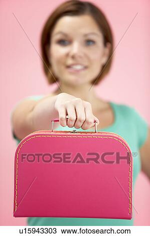 Woman Holding Suitcase View Large Photo Image Stock Image - Woman Holding Suitcase. Fotosearch