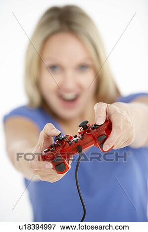 Woman Holding Video Game Controller View Large Photo Image Stock Photo - Woman Holding Video Game Controller. Fotosearch
