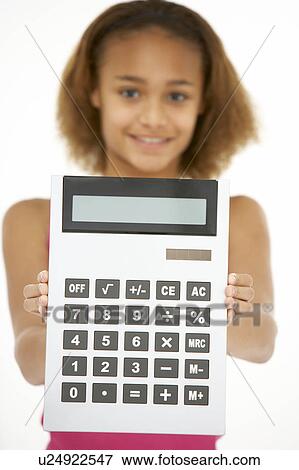 Stock Photo - Young Girl Holding Calculator. Fotosearch