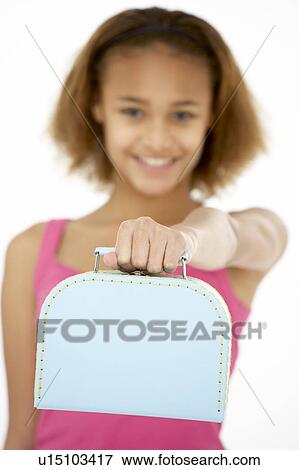 Young Girl Holding Suitcase View Large Photo Image Stock Photo - Young Girl Holding Suitcase. Fotosearch